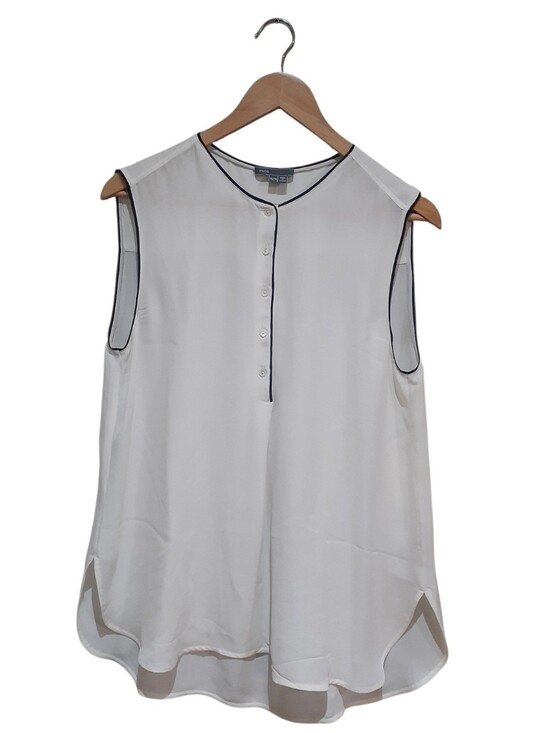 Vince Tops - Vince Off White Sleeveless Button Front Silk Blouse with Black Piping Size XL